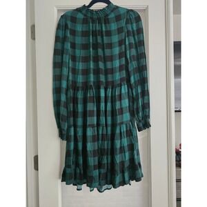 Dixie Italy Midi Dress Gingham Plaid Green Black Medium Cottagecore Festival